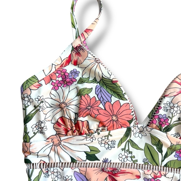 Kona Sol Womens Swim Ladder Trim Medium Coverage One Piece Swimsuit Floral - Picture 6 of 10